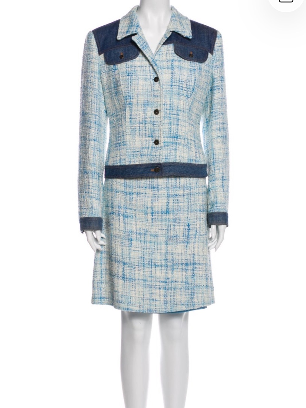 Dolce & Gabbana Blue 
Tweed Pattern Jacket Skirt Set